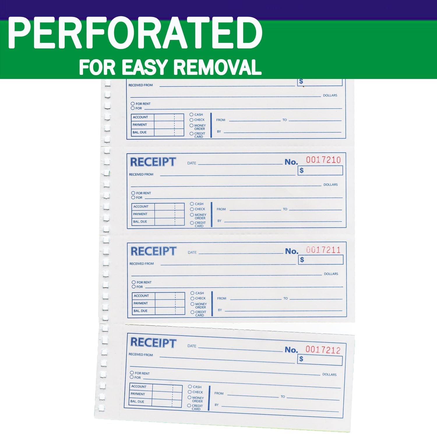 Money and Rent Receipt Book 2-Part Carbonless 7-5/8″ x 11″ Spiral Bound 200 Sets