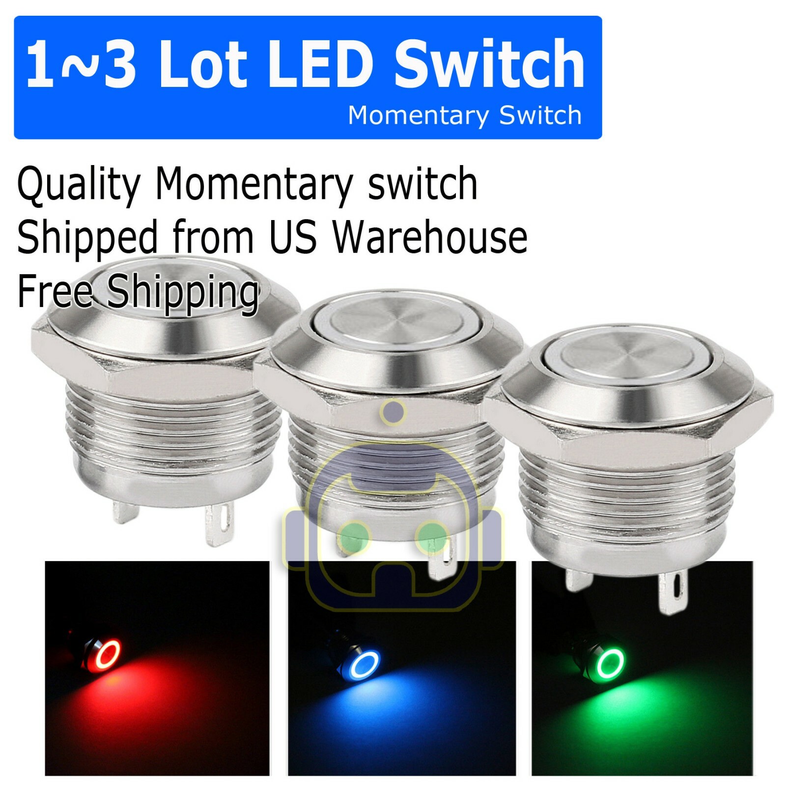 1~3PCS LED Metal Momentary Push Button Switch 4Pin 12mm 4.5~12V Red/Green/Blue