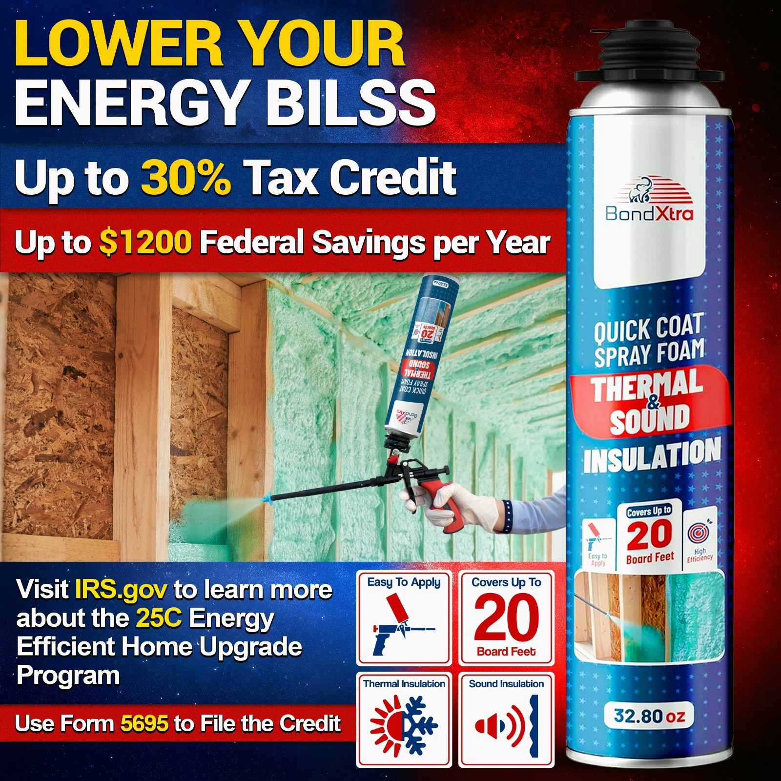 BondXtra Spray Foam Insulation Kit (36 x 32.80 oz/930 gr720 Brd ft) Self Expan
