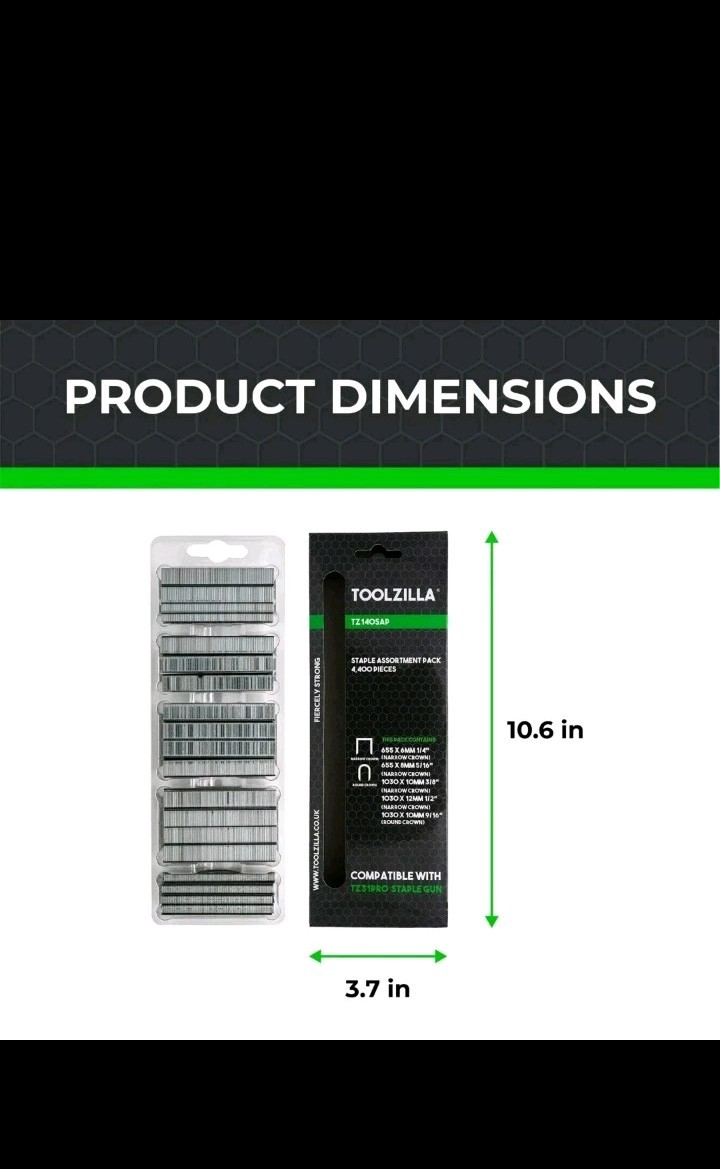 TOOLZILLA Staple Assortment Pack, 4,400 Pcs, – Works With TZ31PRO Staple Gun-NEW