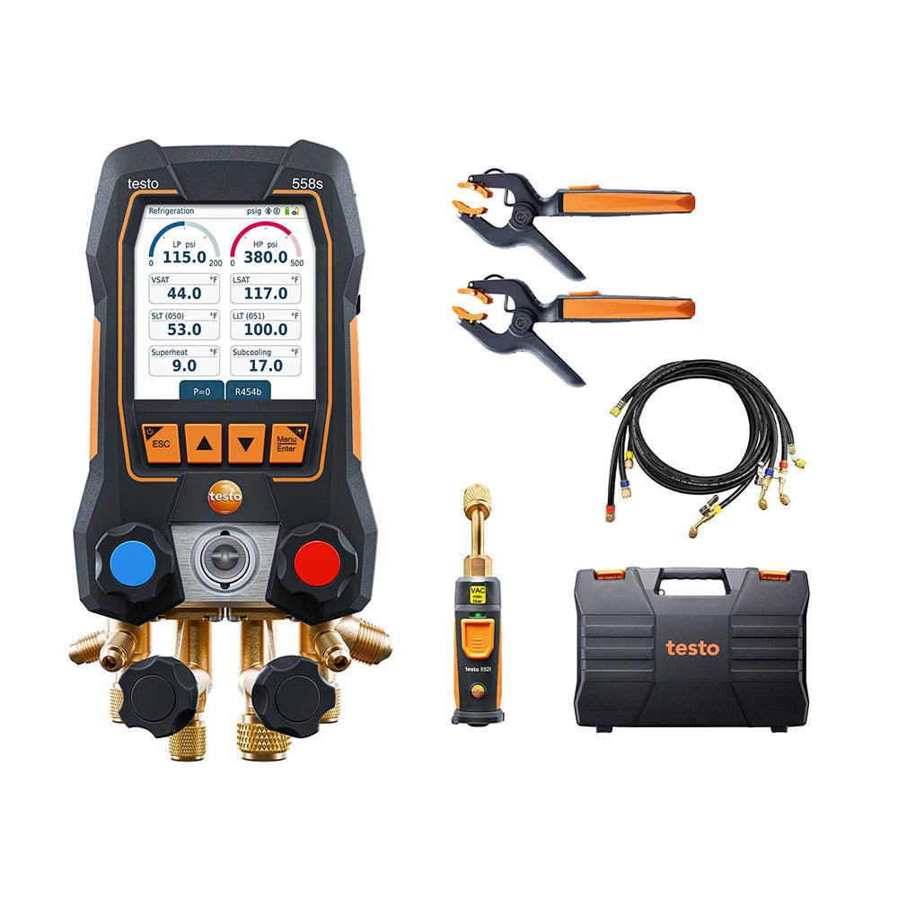 Testo 558s KIT W/ HOSE 4-Valve Digital Manifold Kit with Probes/Hoses