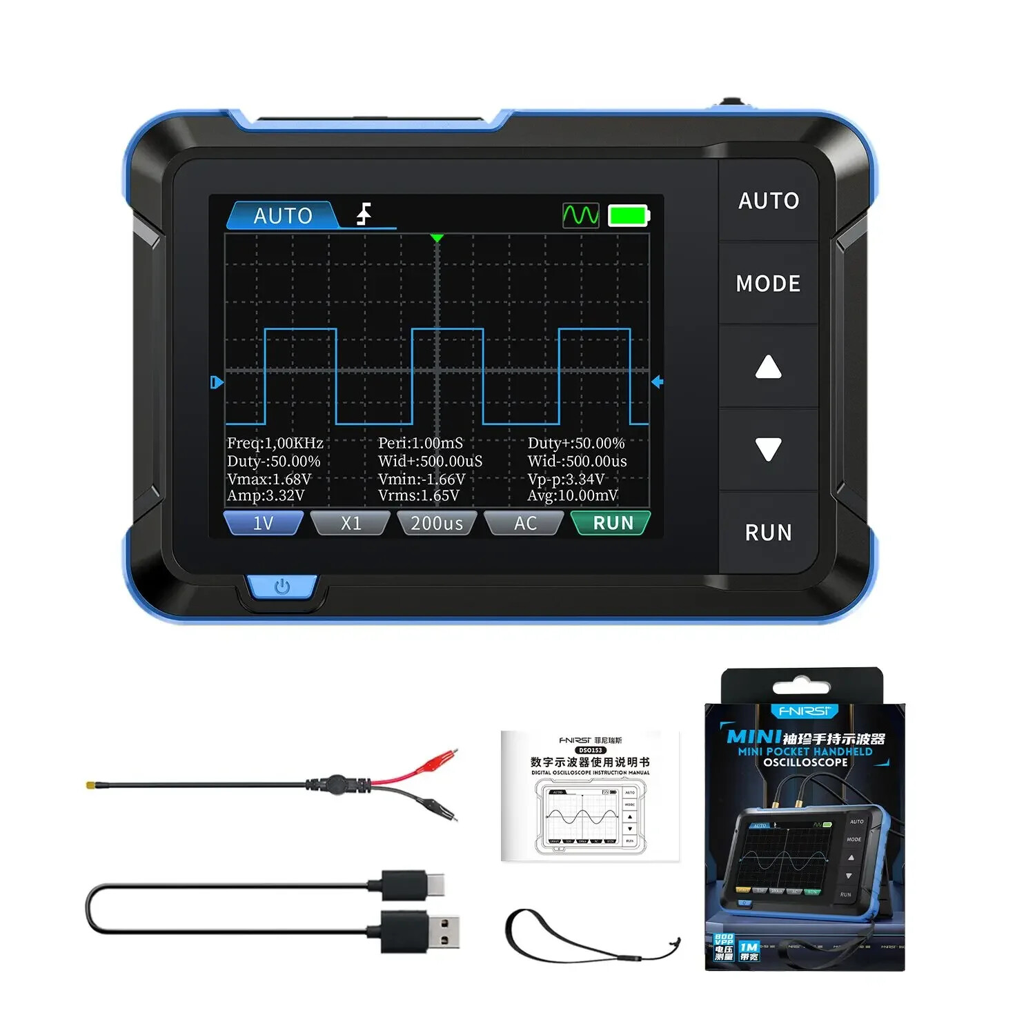 FNIRSI Portable Oscilloscope Signal Generator 2in1 1MHz Bandwidth 5MSa/s DSO153