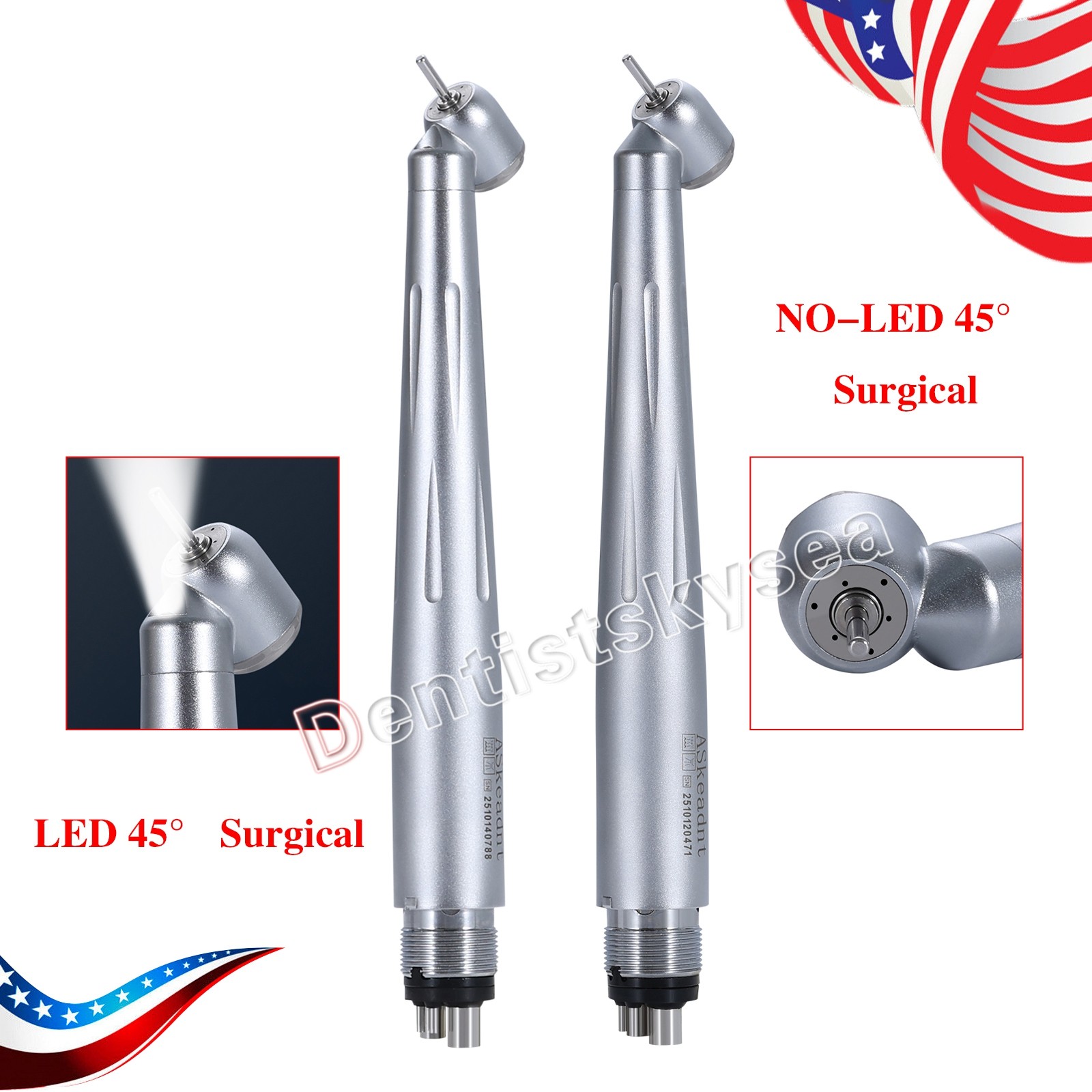 ASKEADNT Dental 45° Degree High Speed Handpiece 4Holes NO LED Turbine