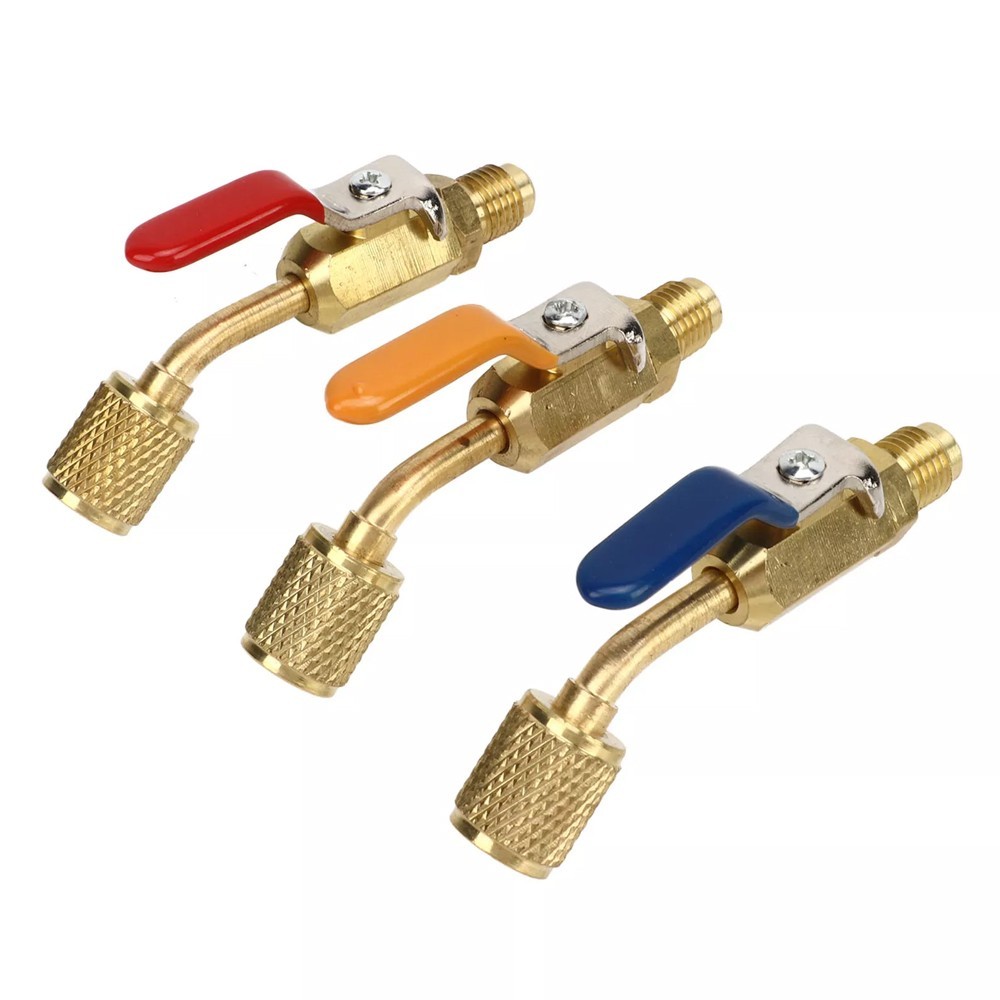 1/4″ SAE Angled Small Ball Valve 3PCS AC Refrigerant Charging Hoses