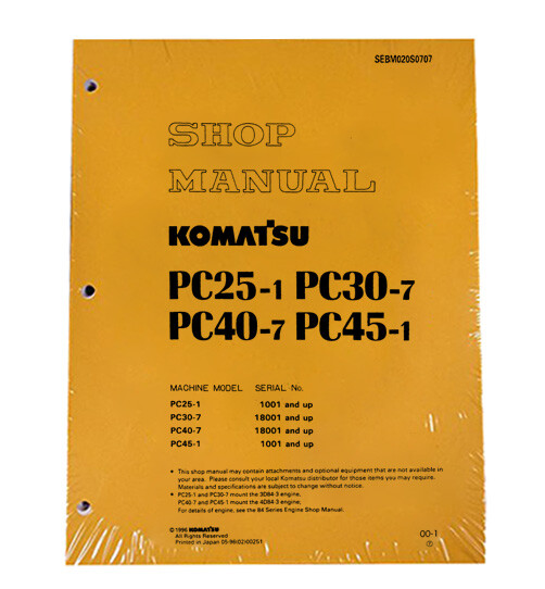 Komatsu PC25-1/PC30-7/PC40-7/PC45-1 Service Repair Manual – Part # SEBM020S0707