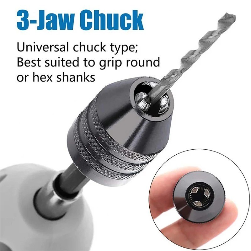 Mini ( 0.3mm to 3.6mm) Keyless Drill Chuck with 1/4″ Hex Shank Adapter – J016