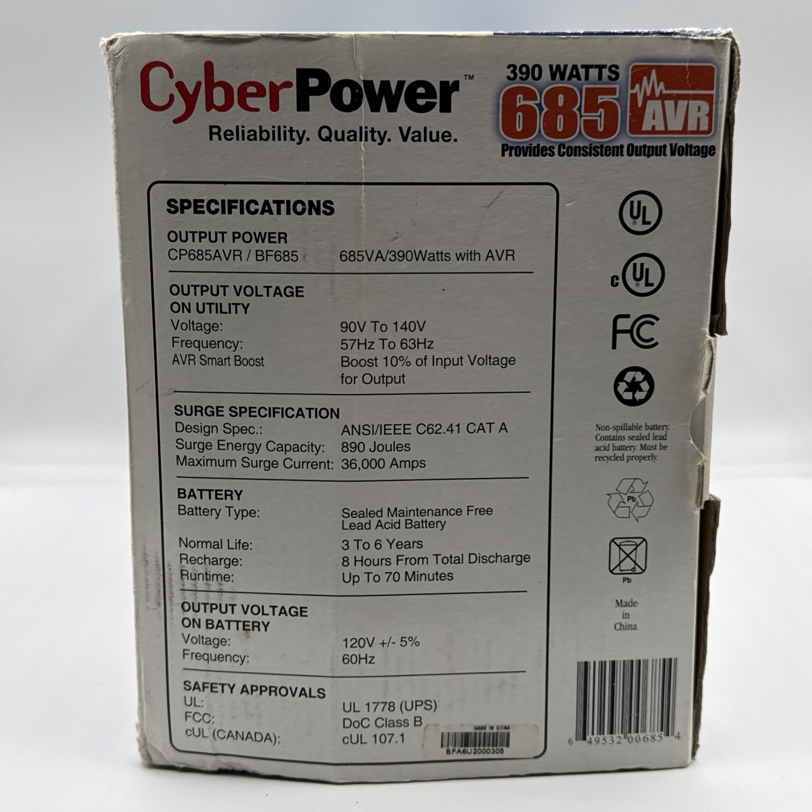 CyberPower CP685AVR Line-interactive 685VA Compact Uninterruptible Power Supply