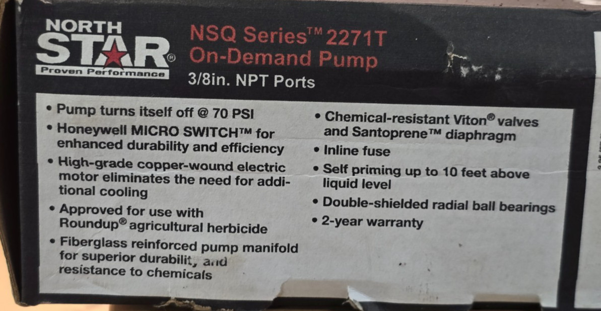 Northstar NSQ Series 12V On-Demand Sprayer Diaphragm Pump 2.2 GPM
