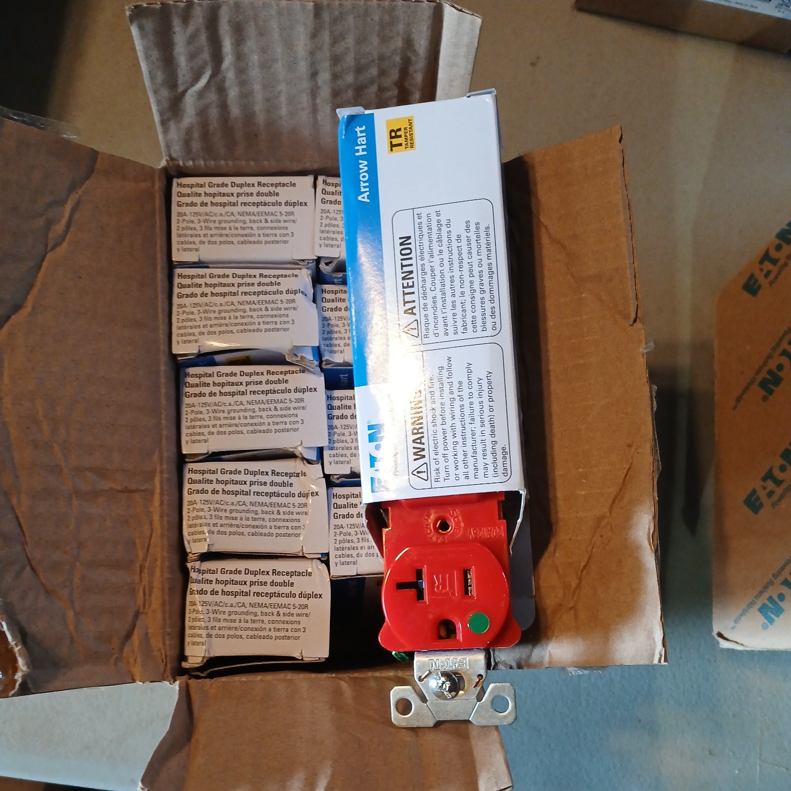 Box of 10 eaton hospital grade red TR8300RD Duplex Receptacle 20A 125V