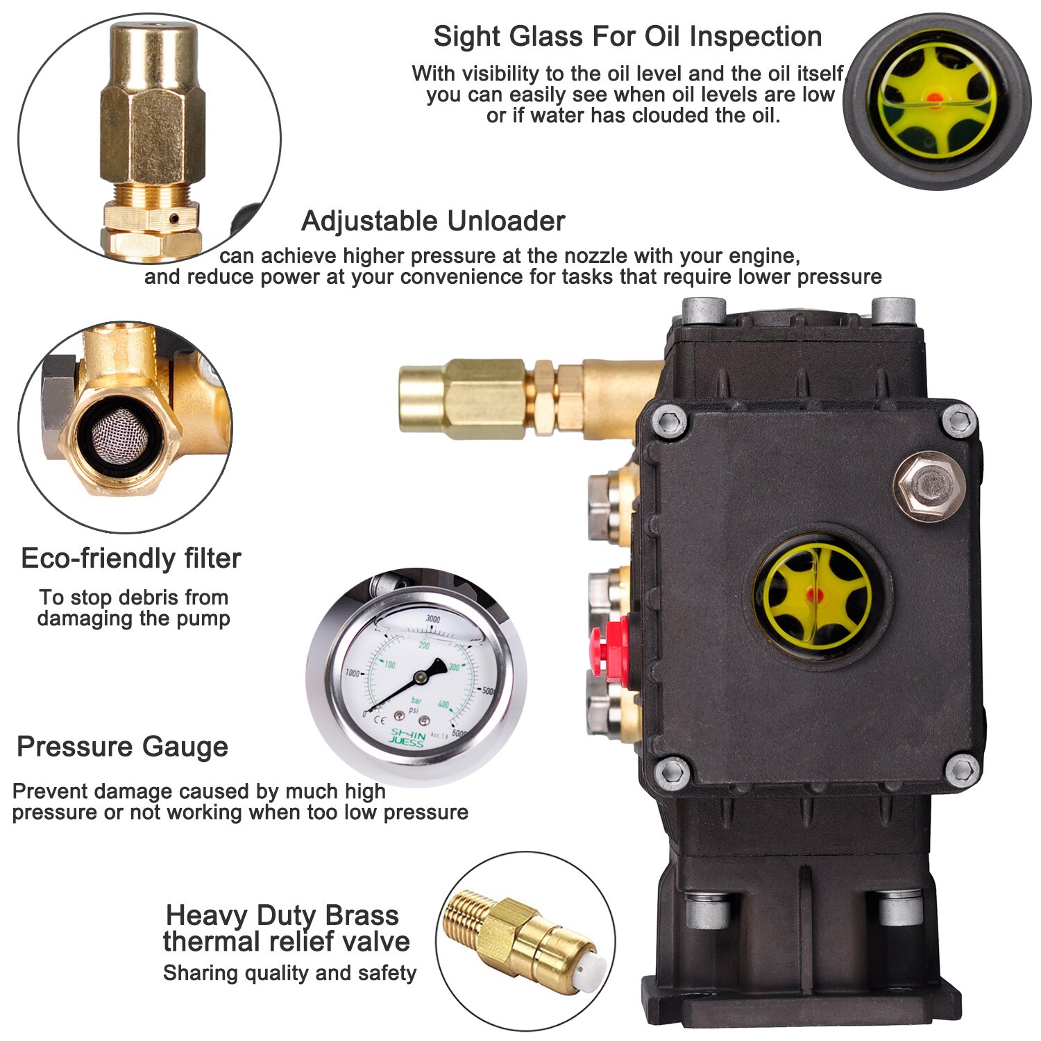 For Mi-T-M 3-0414 Pressure Washer Pump Triplex 3.5GPM@3000PSI 3400RPM 3/4″ Shaft