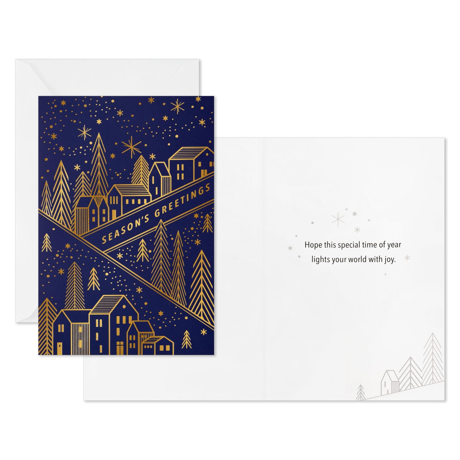 Hallmark Bulk 5 inches x 7.19 inches, Gold Foil Houses and Trees on Navy Blue