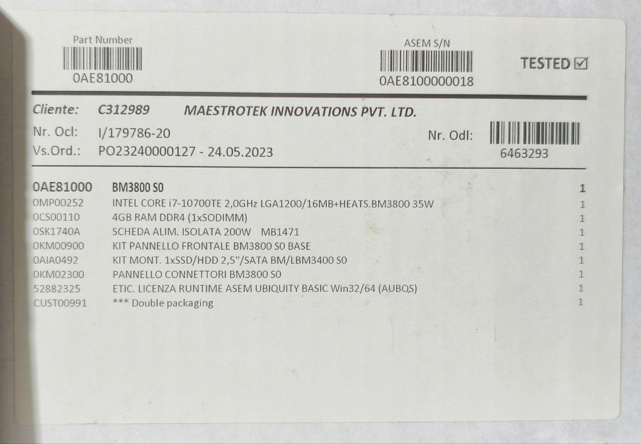 NEW🆕 ASEM BM3800 S0 INDUSTRIAL PC INTEL I7-10700TE 16GB RAM 1TB SSD WIN 10 PRO