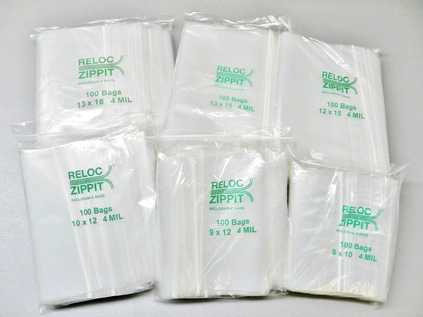 4mil Zip Seal Bags 6 Sizes Assortment 100@ 13×18 13×15 12×15 10×12 9×12 8×10