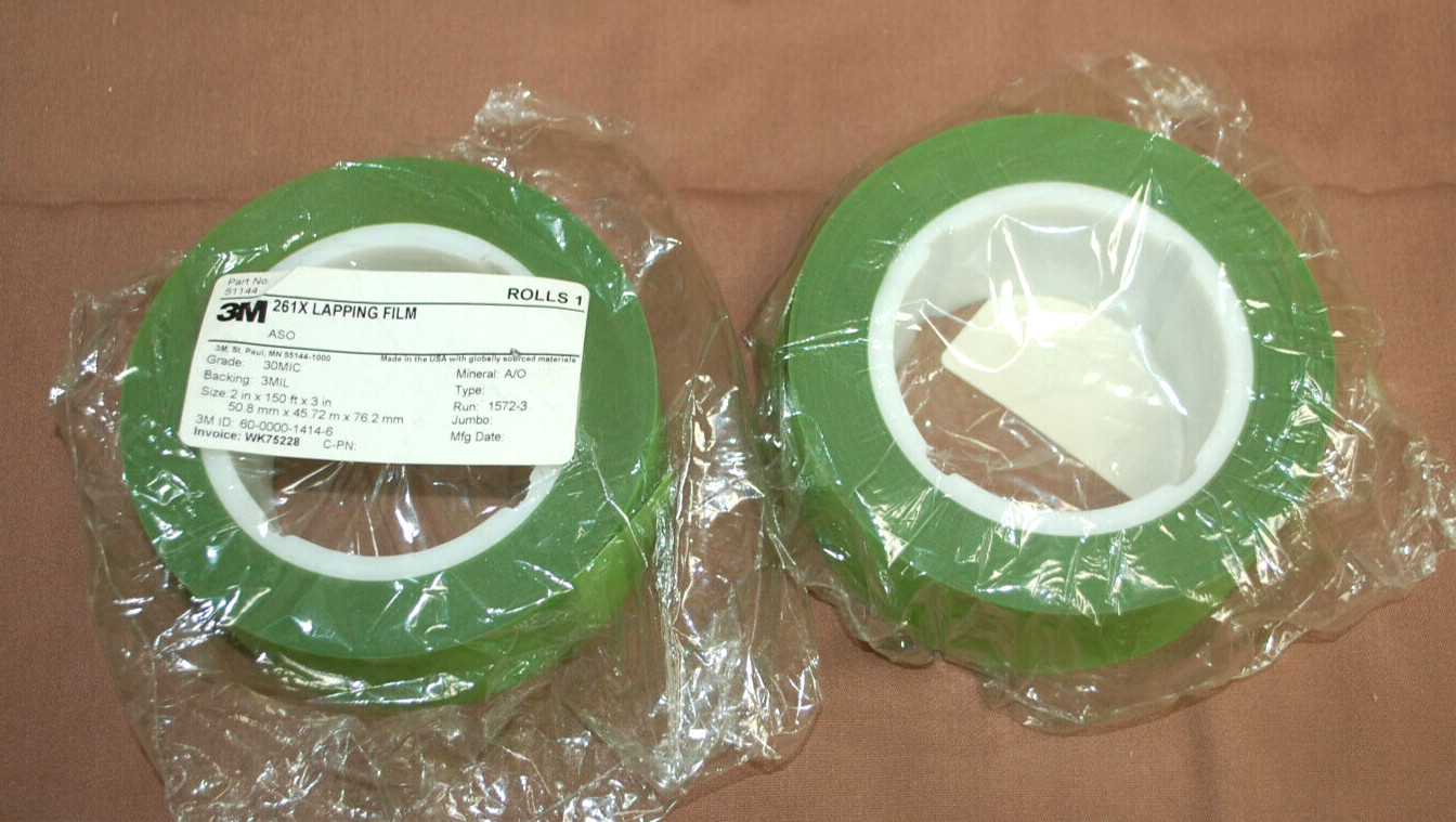 3M Green 261X Lapping Film Roll 30MIC 3MIL 2 in x 150 ft x 3 in 2 Rolls T1553
