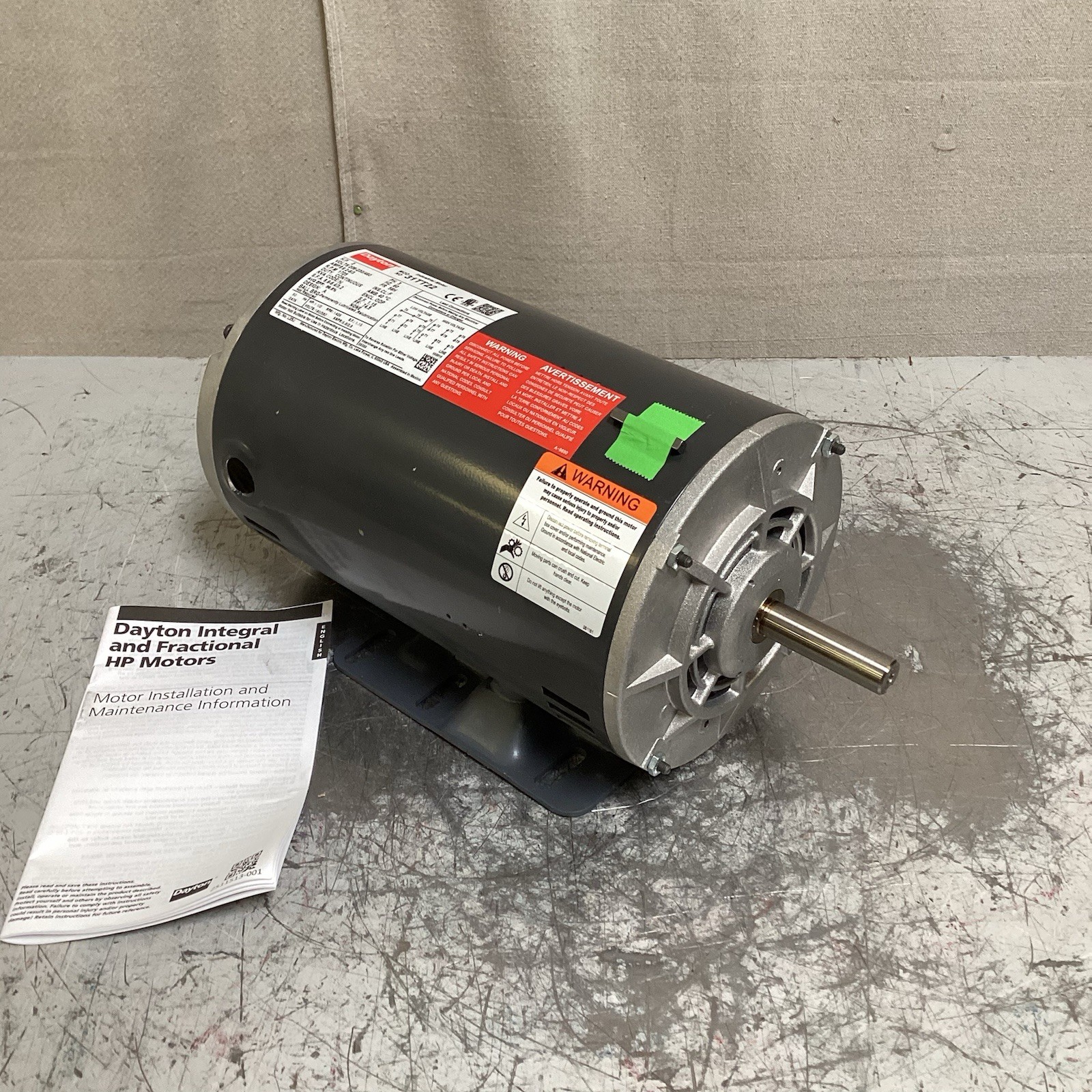 DAYTON 31TT22 General Purpose Motor 2 HP 1,725 RPM Open Drip Proof Rigid Base Mo