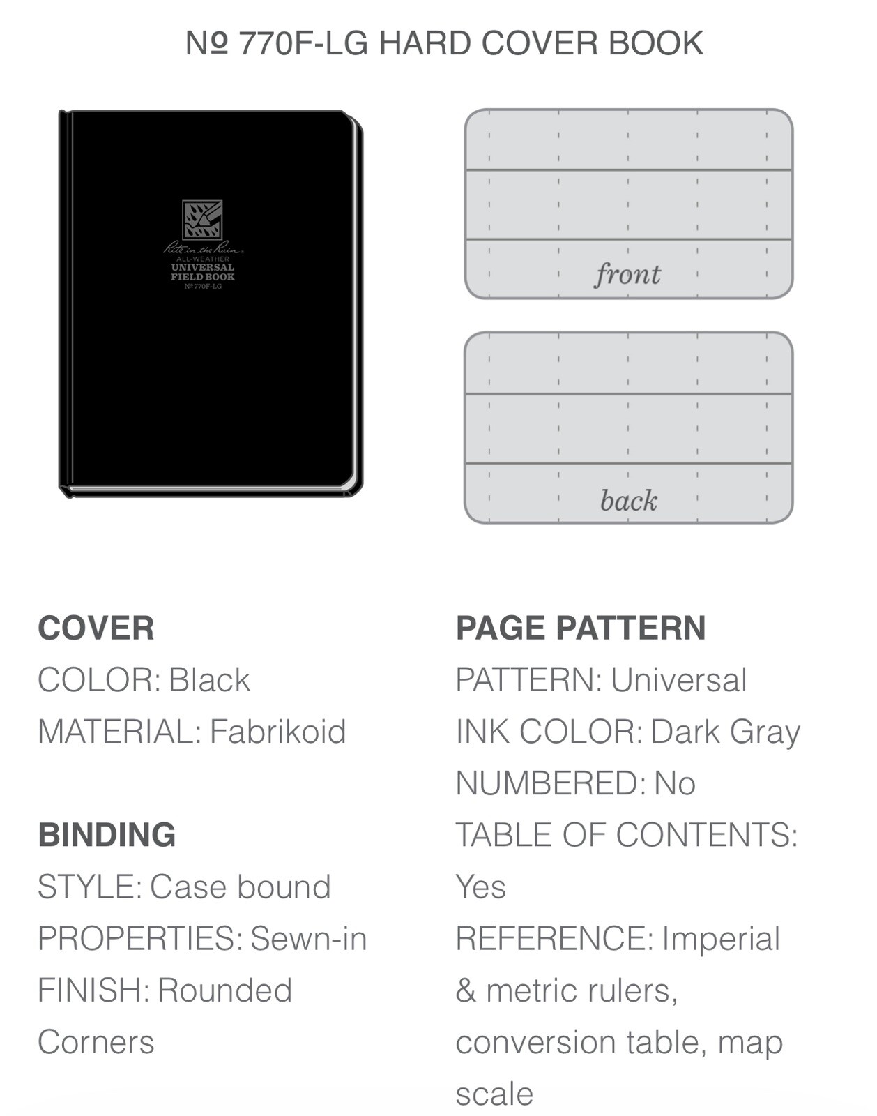 Rite in the Rain All-Weather Hard Cover Notebook, 6 3/4″ x 8 3/4″ (770F-LG)