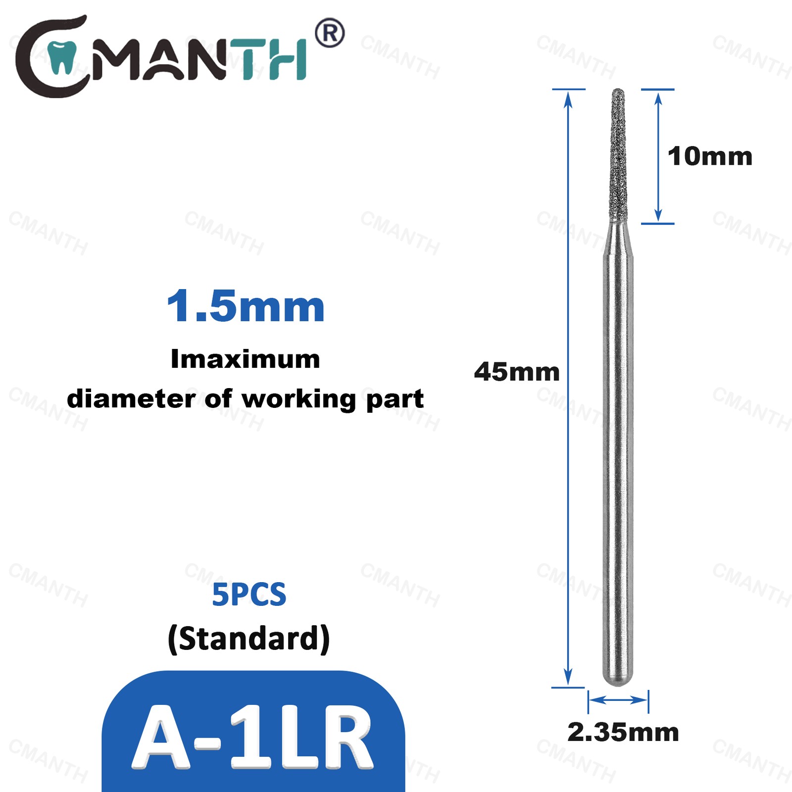 Dental Low Diamond Bur Teeth Polishing For Low Speed Handpiece HP Dia.2.35mm 5Pc