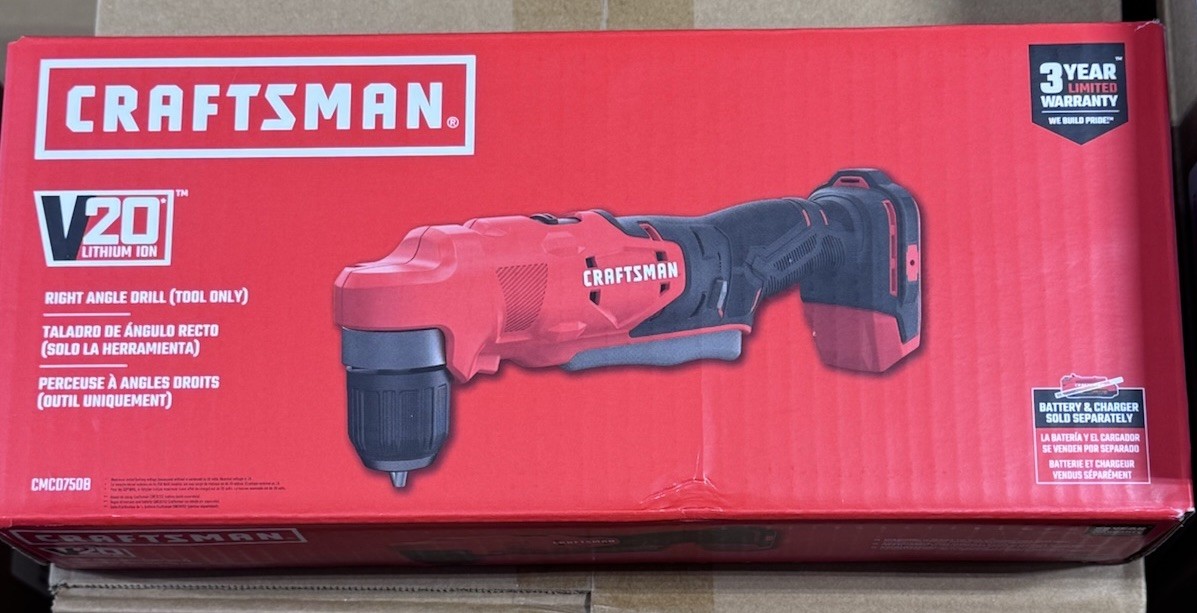 Craftsman V20 Cordless 3/8-Inch Right Angle Drill (Tool Only) CMCD750B – New