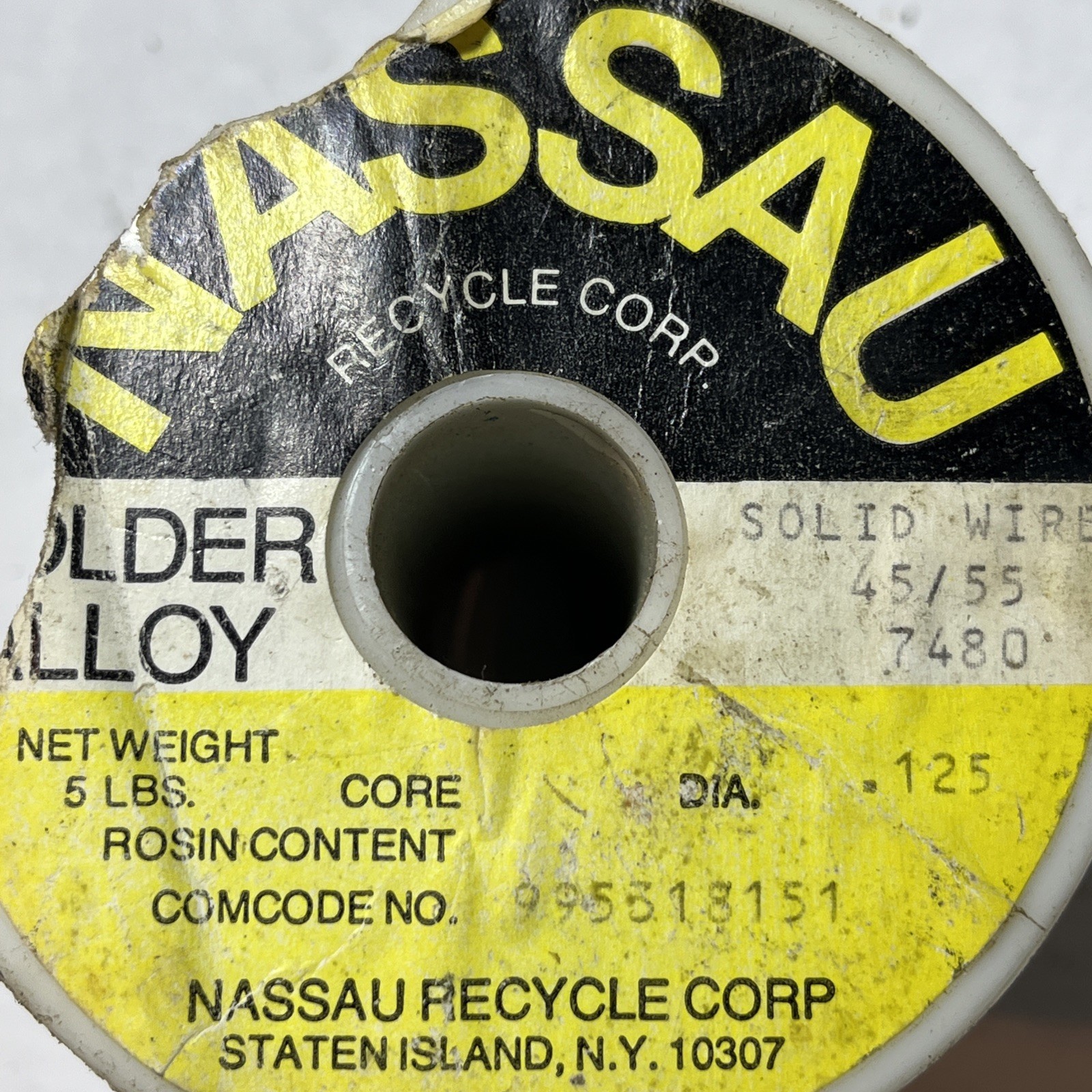 Nassau Solder 3 Lbs 6oz. 45/55,, .125 Diameter