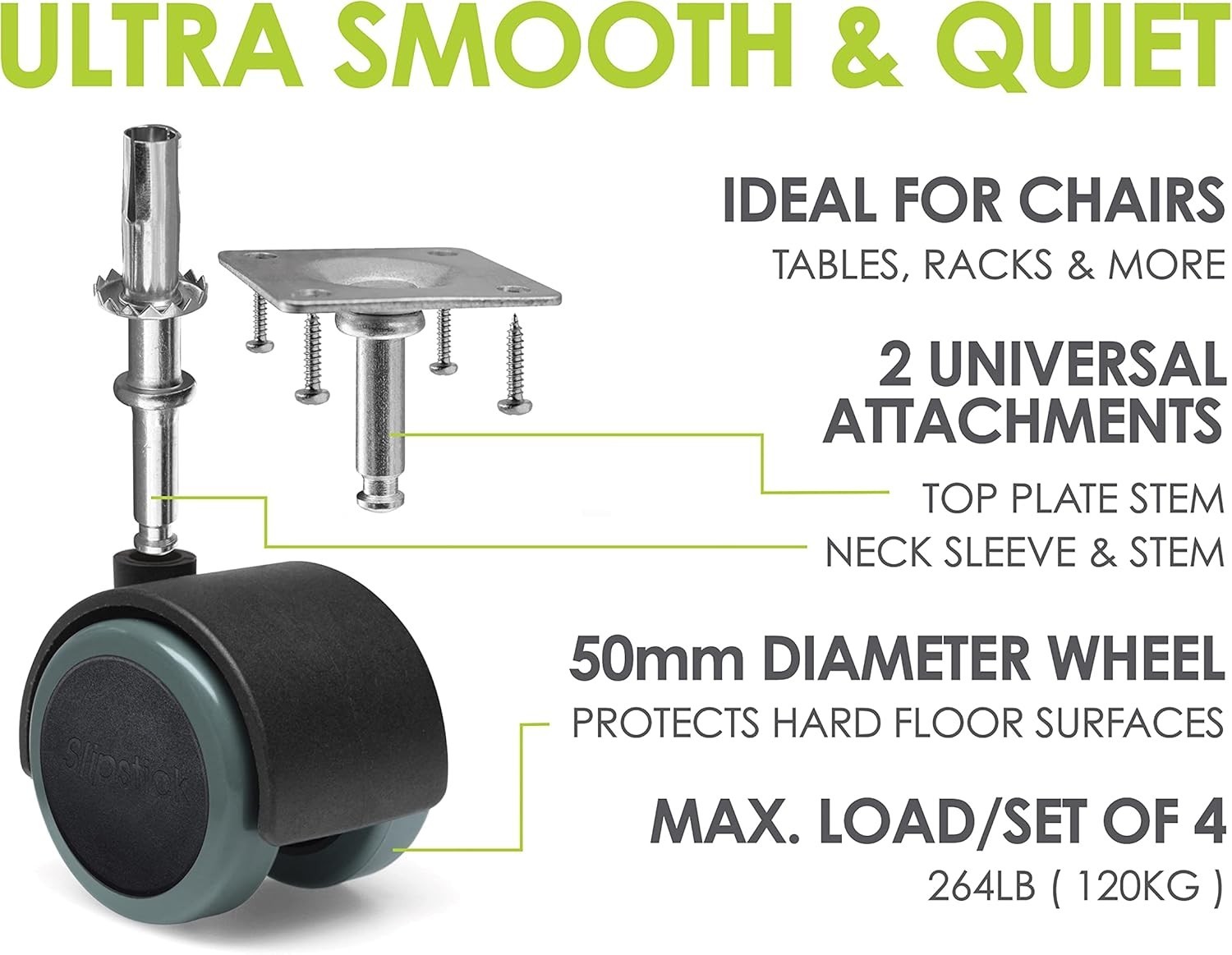 2 Inch Rubber Furniture Casters – Versatile Set of 4 for Everyday Use