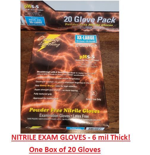 XXL ORANGE LIGHTNING NITRILE GLOVES 6 mil with pH5.5 (NEW Box of 20 Gloves)