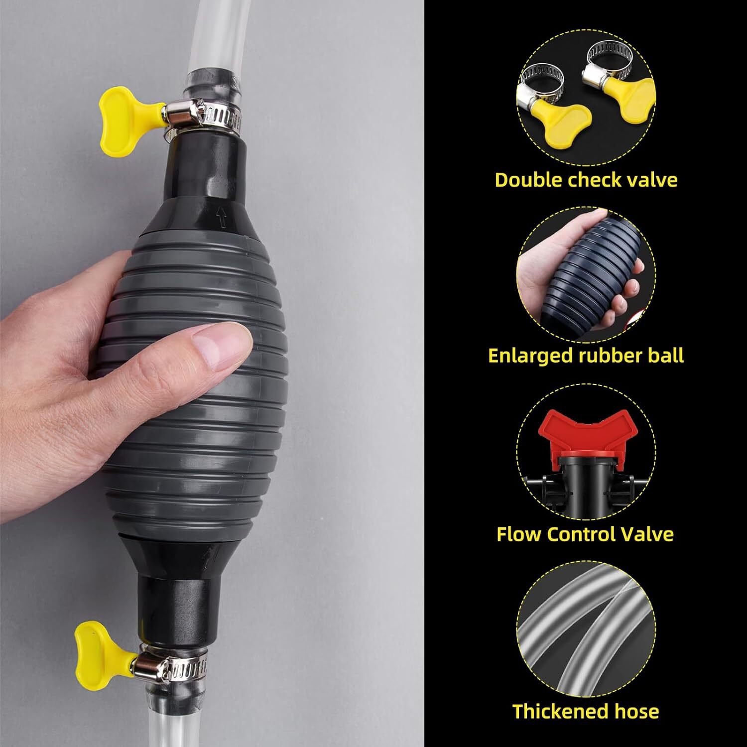 9.8Ft Siphon Hose Transfer Hand Pump With Flow Valve For Gasoline Oil Water Fuel