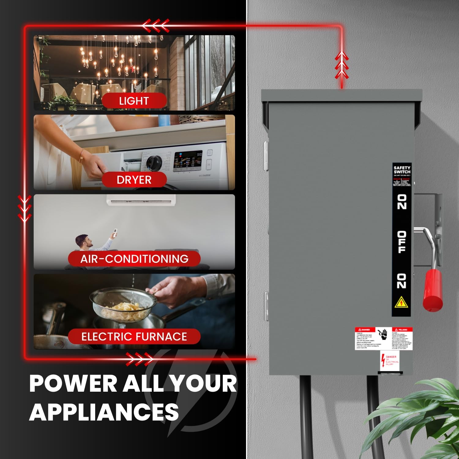 200A Manual Generator Transfer Switch,120/240 Volt, 48000W Heavy Duty Transfer S