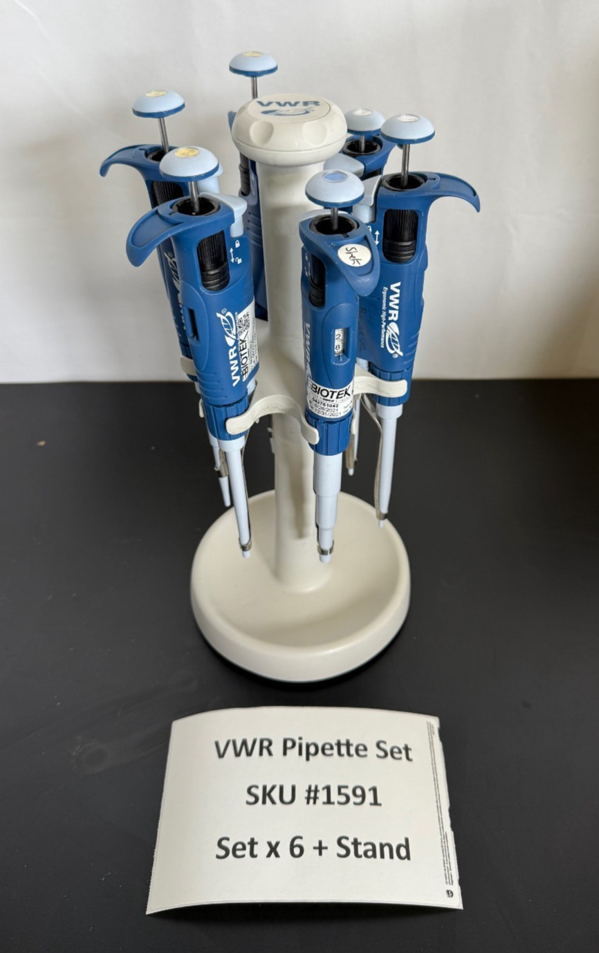 VWR Set of 6 Pipettes w/Stand 0.1-2, 0.5-10, 2-20, 10-100, 20-200, 100-1000 uL