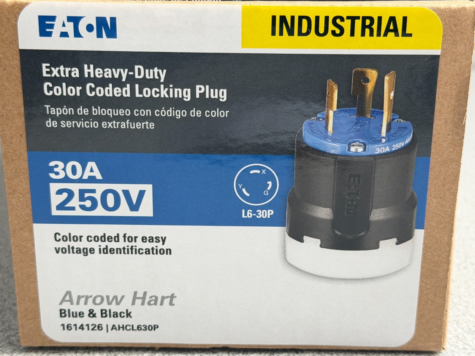 NEW Eaton Arrow Hart AHCL630P Locking Plug L6-30P 30A 250V 2P 3W Blue Ultra Grip