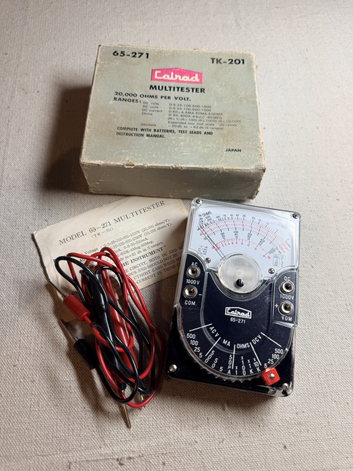 Vintage Calrad 65-271 TK-201 Analog Multitester CIB Test Leads Japan Manual