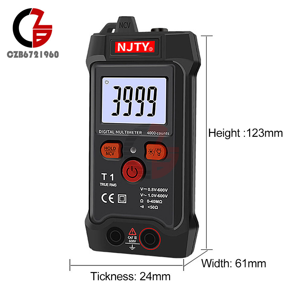 T1 Digital Automatic Multimeter Small AC DC Voltage 600V 0Ω~40MΩ 4000 Backlight