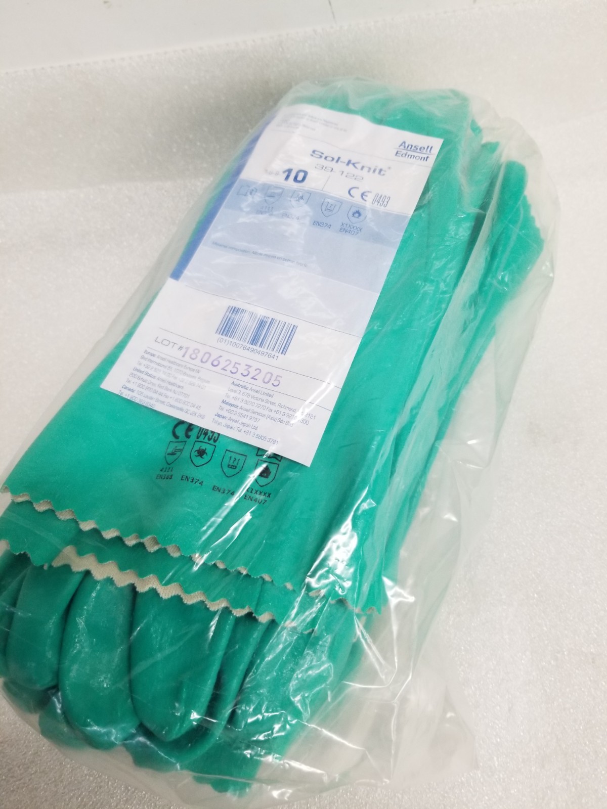 Ansell 39-122 SOL-KNIT 12″ Knit Lined Nitrile Chem Resist Gloves Size-10 12-Pack