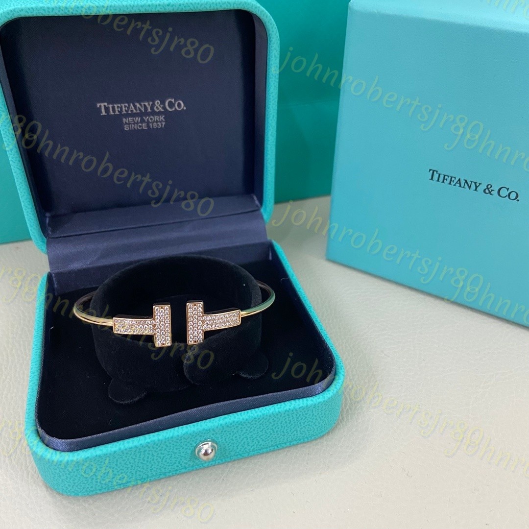 New.Tiiffany&Co.T Wide Diamond Wire Bracelet in 18k yellow Gold