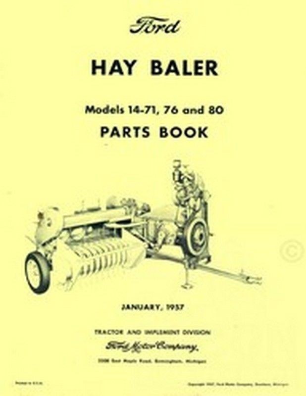 Ford 14 – 71 76 and 80 Hay Baler Parts Book Manual