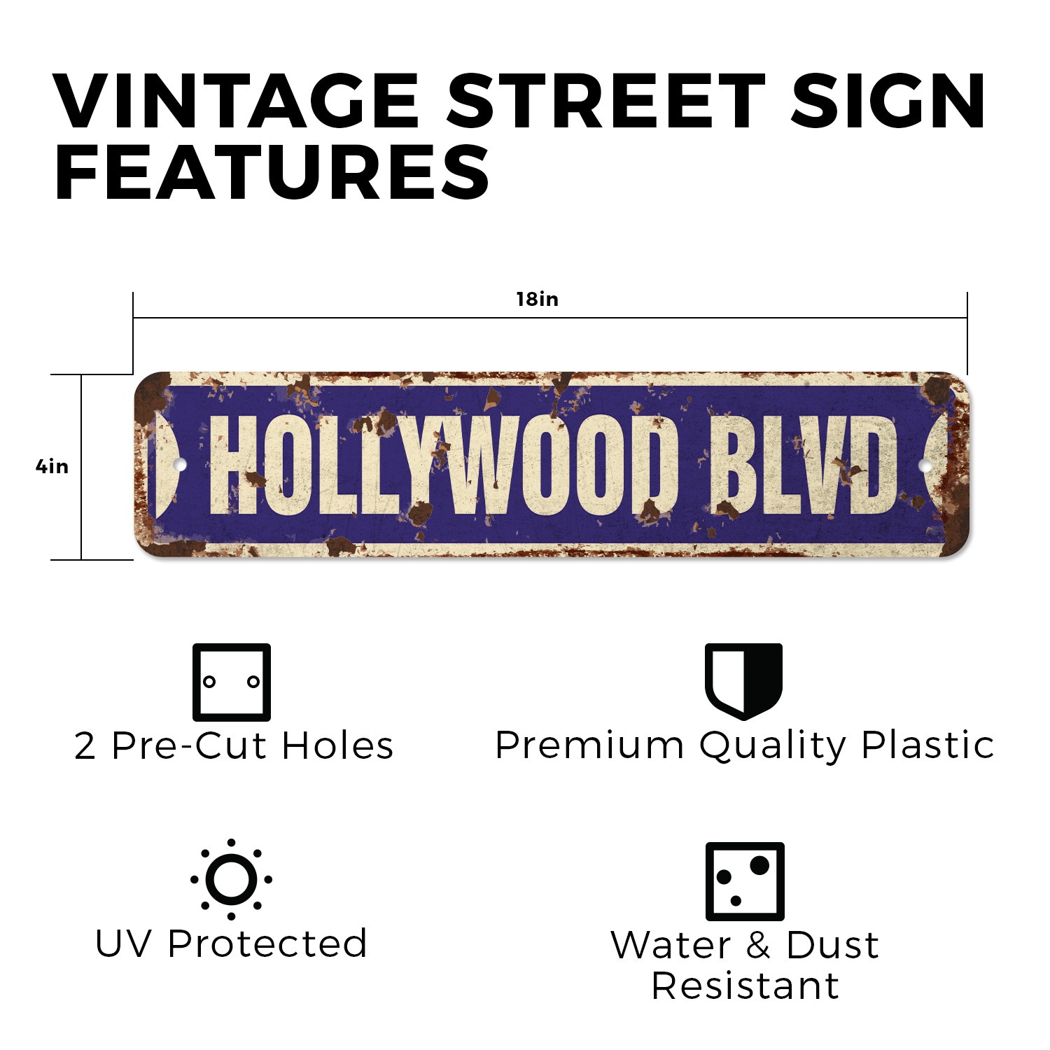 HOLLYWOOD BLVD Vintage Style Street Sign california boulevard CA tinsel town
