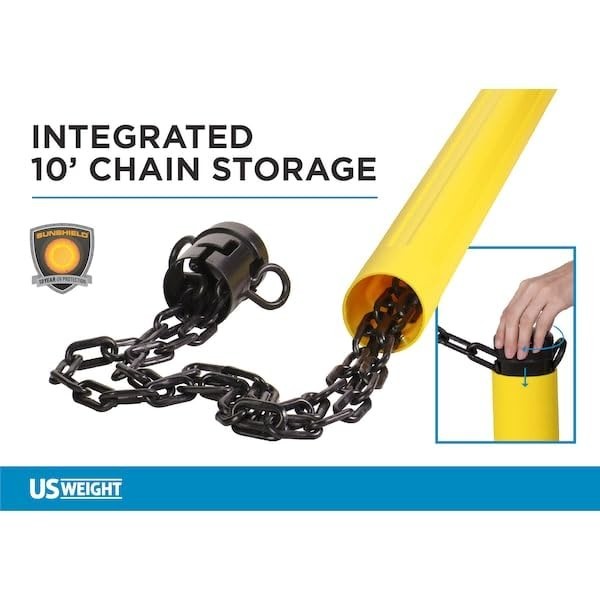 Versatile Yellow Stanchion with 10′ Durable Plastic Chain for Indoor/Outdoor Use