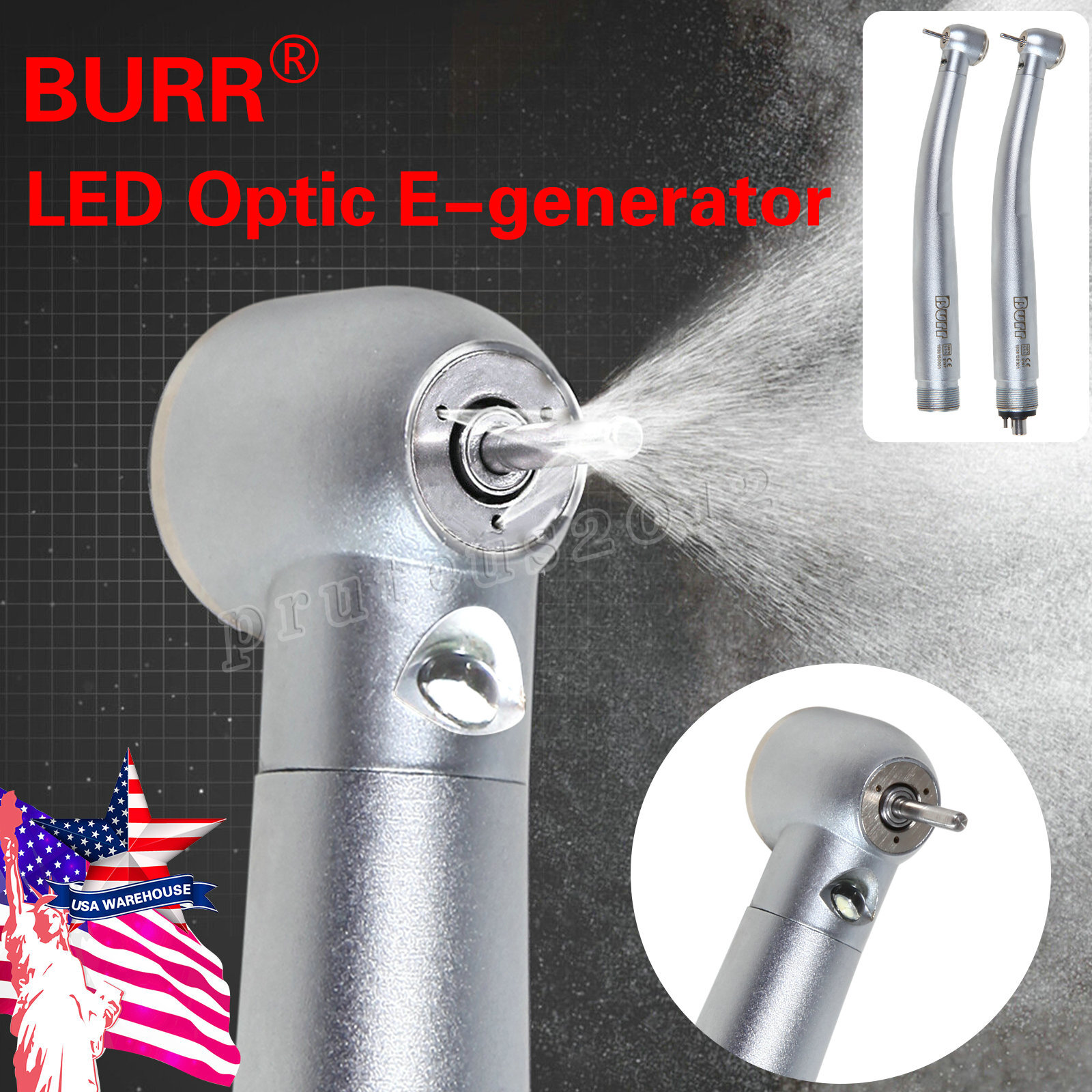 Burr Dental High Speed E generator LED Self power Handpiece Torque Head 2/4H