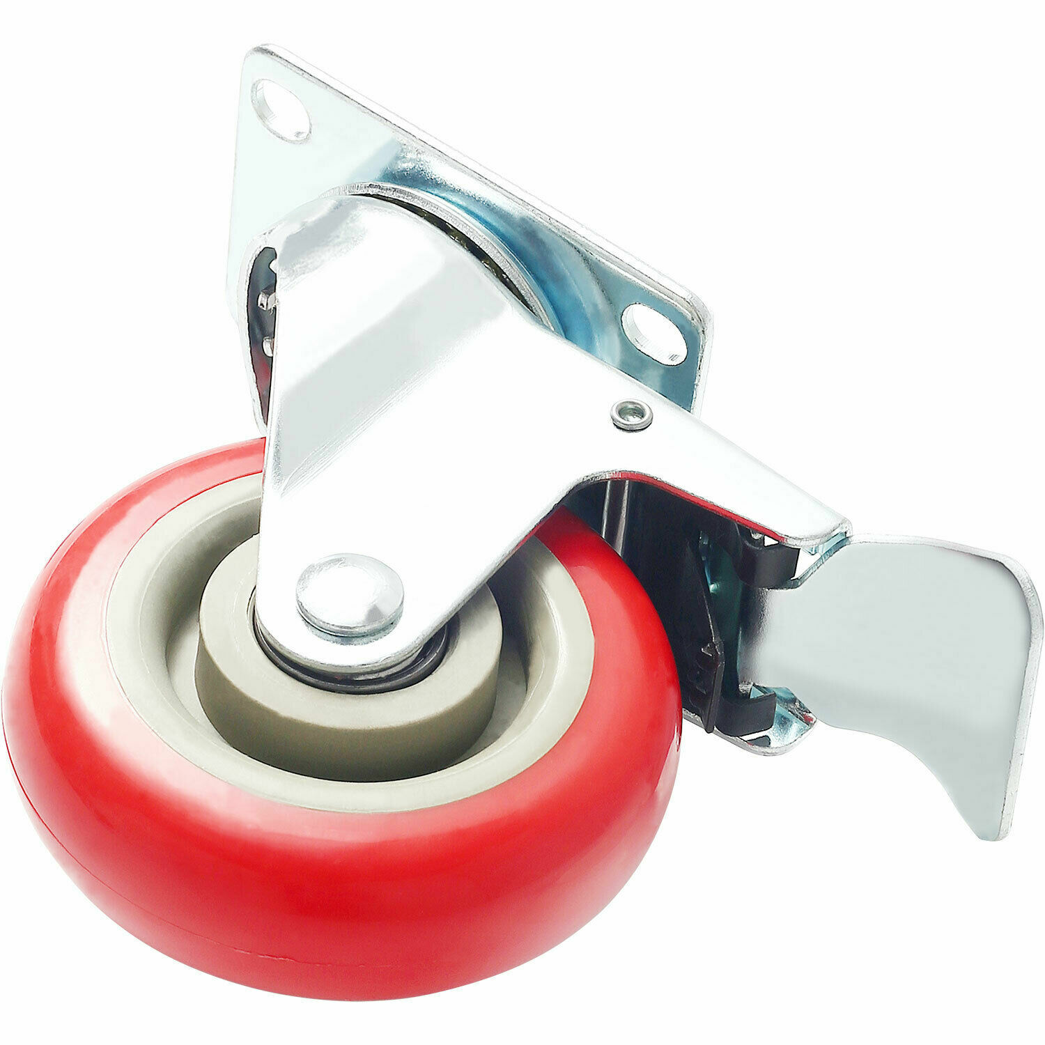4 Pack 4″ Caster Wheels Swivel Plate Total Lock Brake Red Polyurethane PU