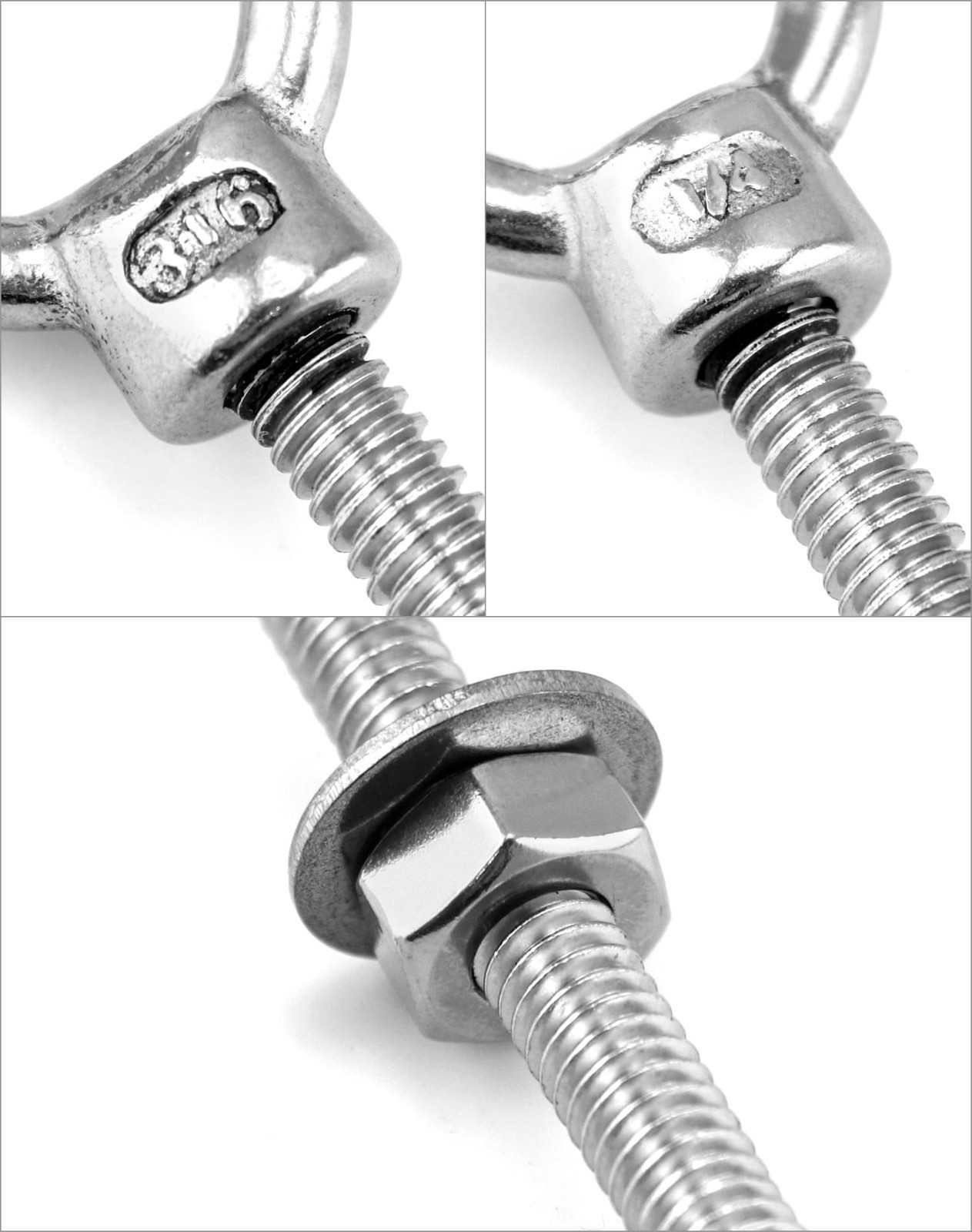20 Pack 1/4″ x 6″ Stainless Steel Eyebolts, Marine Grade Shoulder Eye Bolts, Coa