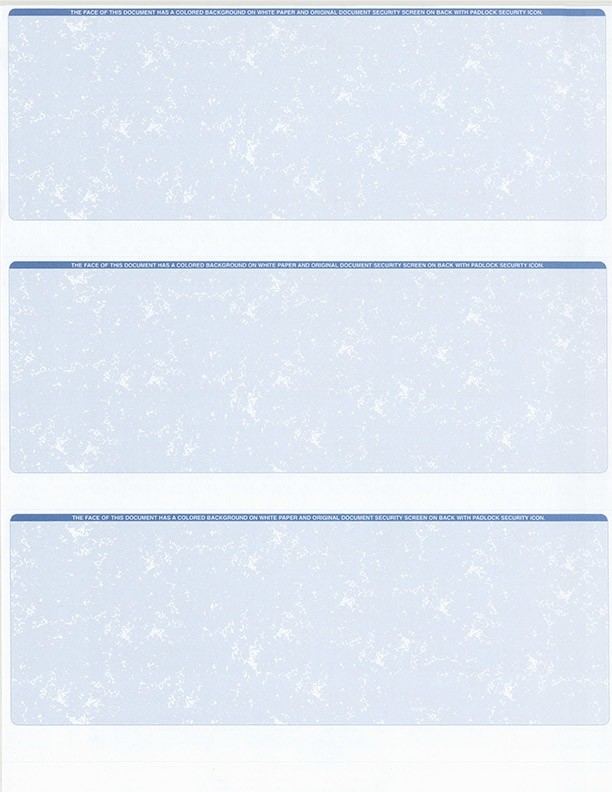 50 Sheets – 150 Checks Blank Check Stock Paper – Blue – Three (3) on a Page