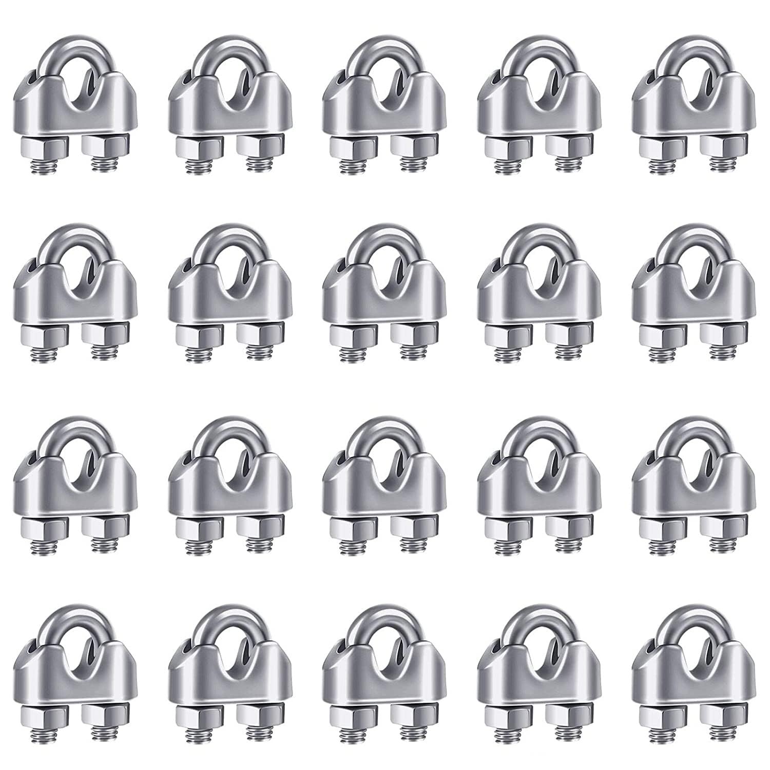 20PCS M5 3/16 Stainless Steel Wire Rope Cable Clip Clamp U-Bolt Kit
