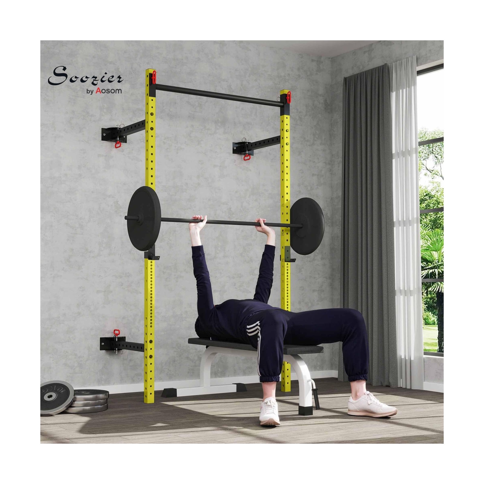 Soozier Folding Squat Rack with Adjustable Pull-Up Bar, 1000 Pounds Capacity …