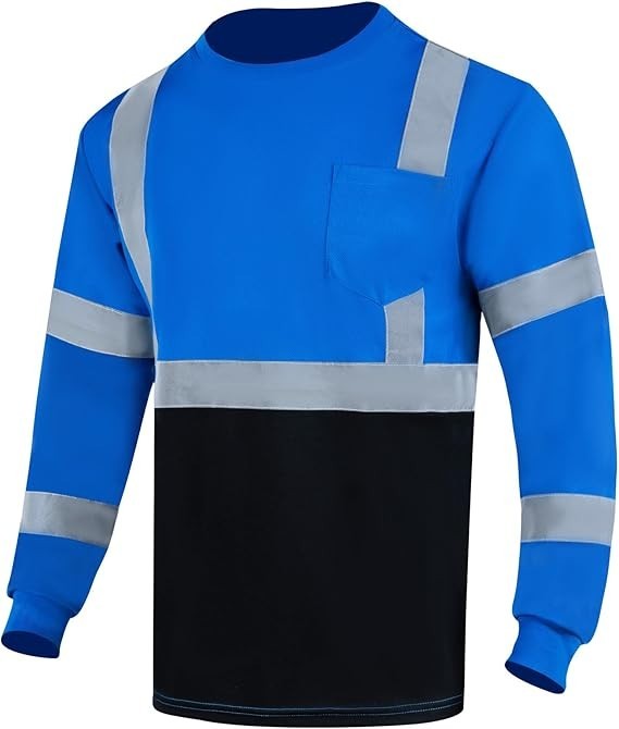 4 pack Hi-Vis Safety Workwear Long Sleeve Shirt Top Reflective Two Tone Blue