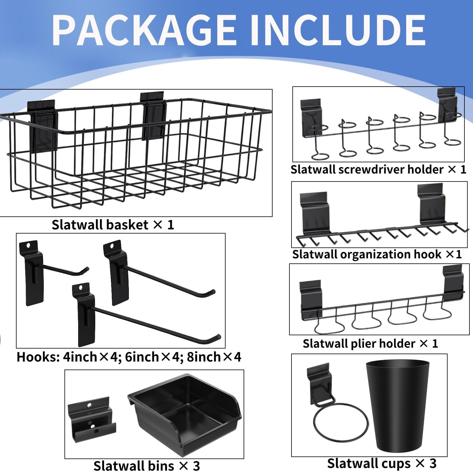28 Pieces Slatwall Accessories Organizer Kit with Slatwall Hooks, Slatwall Bi