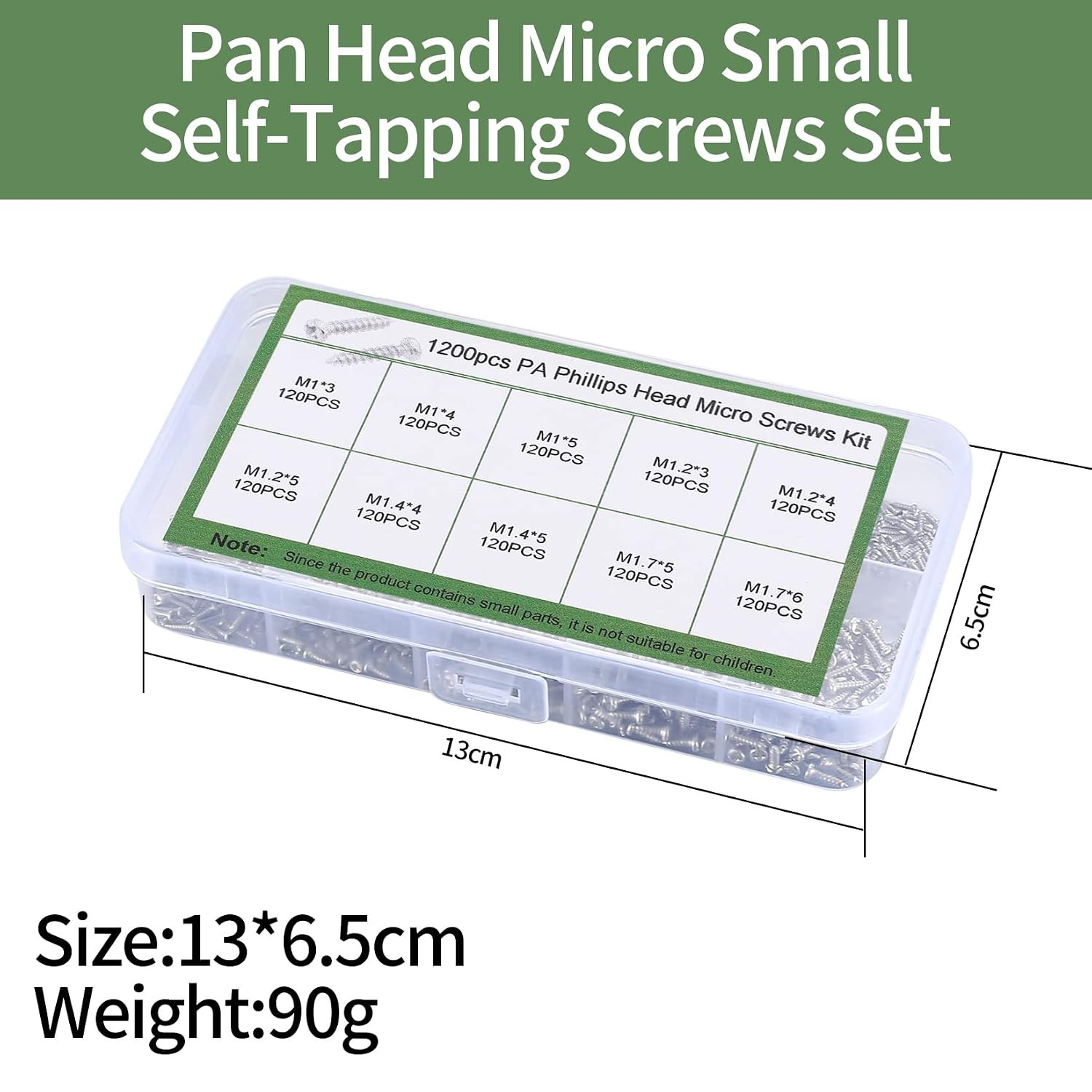 1200 Pcs Mini Screw kit, M1/M1.2/M1.4/M1.7 Micro Phillips Head Pan Head Screws