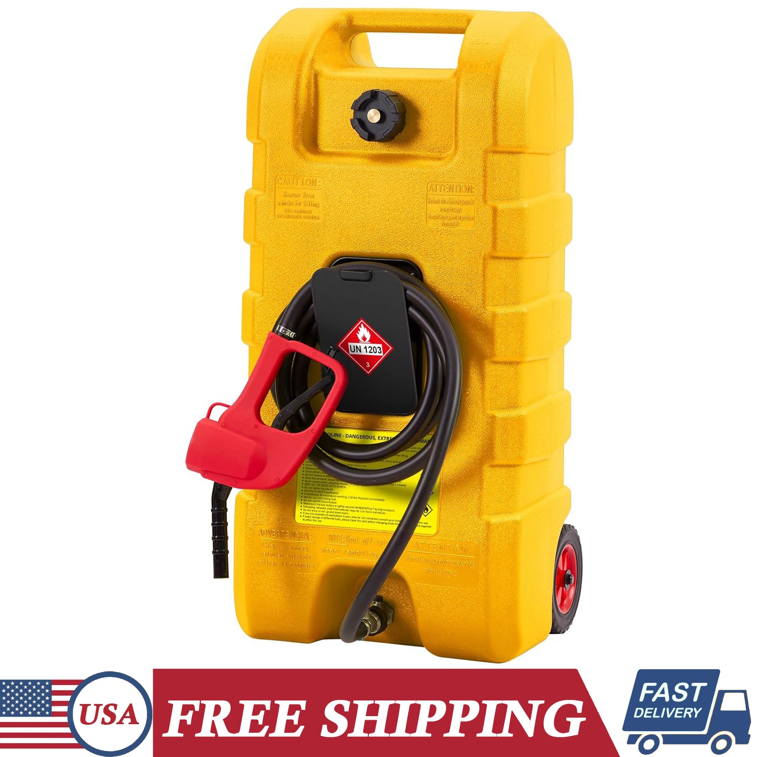 15 Gal Fuel Caddy Portable Gas Storage Tank Fuel Transfer Tanks w/ Pump & Wheels