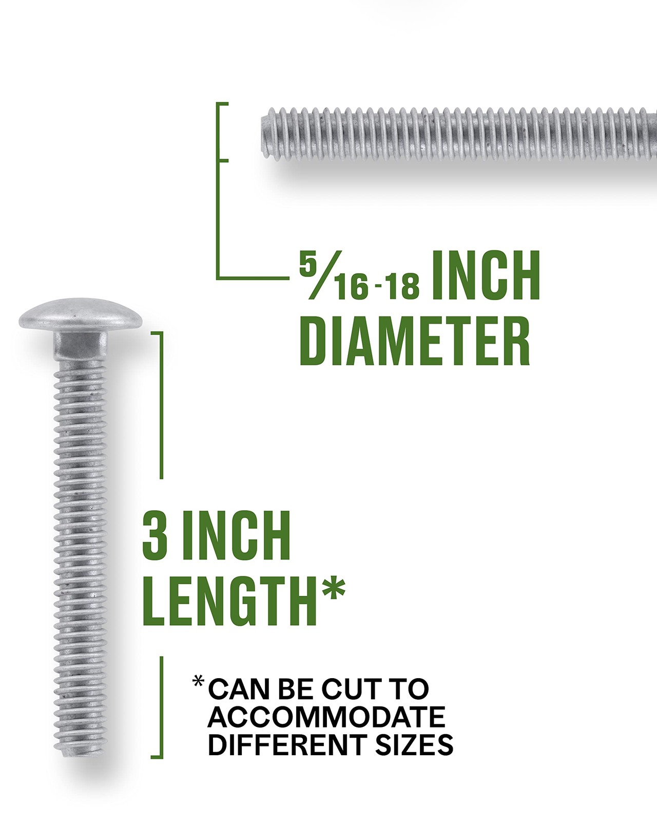 100 PCS Carriage Bolt 5/16-18 x 3 Inch Galvanized Steel Round Head Screw