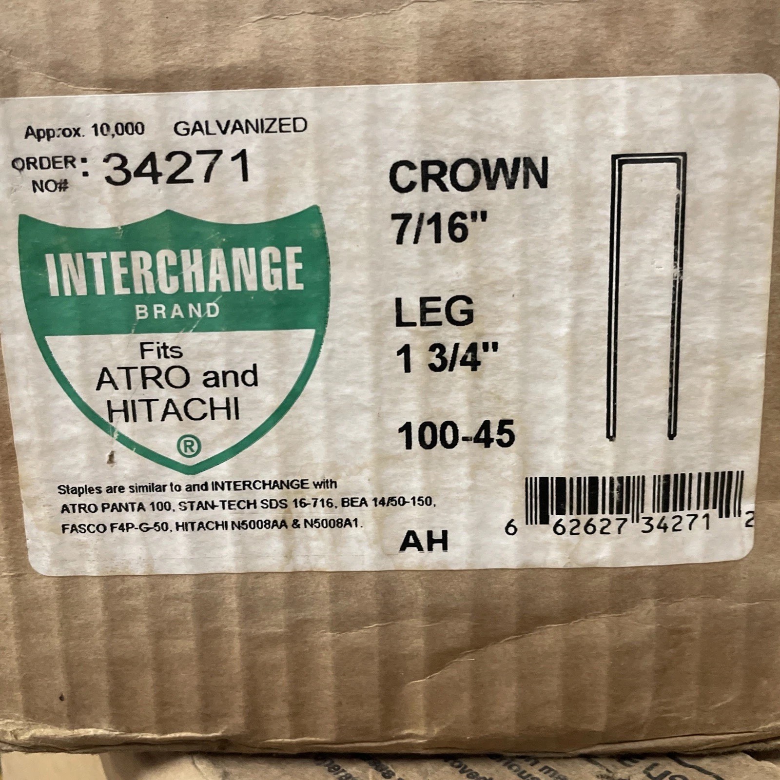 15 gauge 7/16″ Medium Crown Staples 2500/bx Galvanized Chisel Point 1-3/4” long