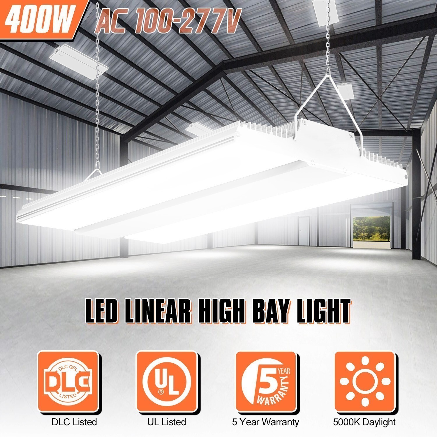 4X 400W LED Linear High Bay Light, 60000LM Commercial Shop Lights Fixture 5000K