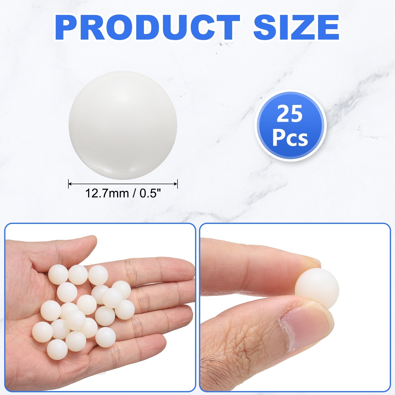 25-Pack Nylon Solid Plastic Balls, 0.5In(12.7mm) Precision Bearing Ball